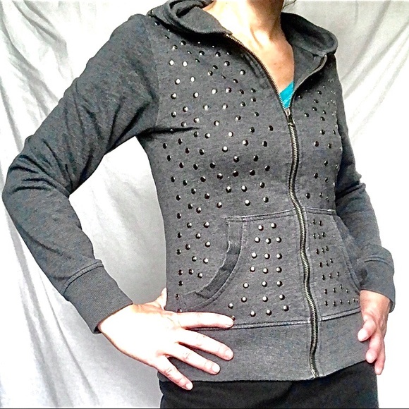 Hot Topic Grey Studded Hoodie XS - Picture 3 of 10